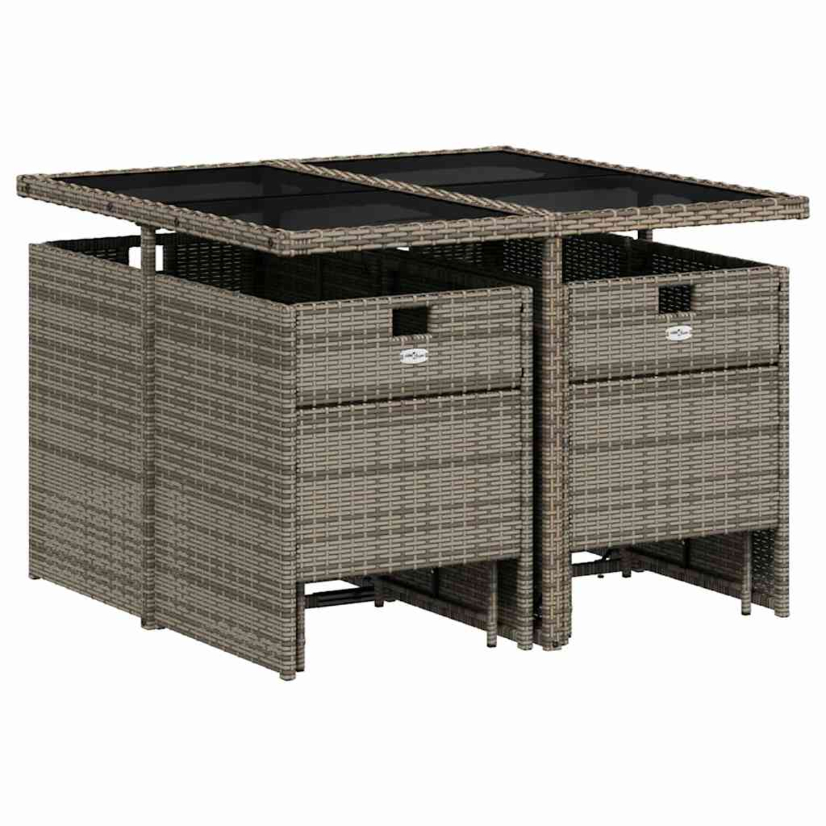 Ein rechteckiger Rattantisch mit Glasplatte und zwei integrierten Aufbewahrungsboxen.