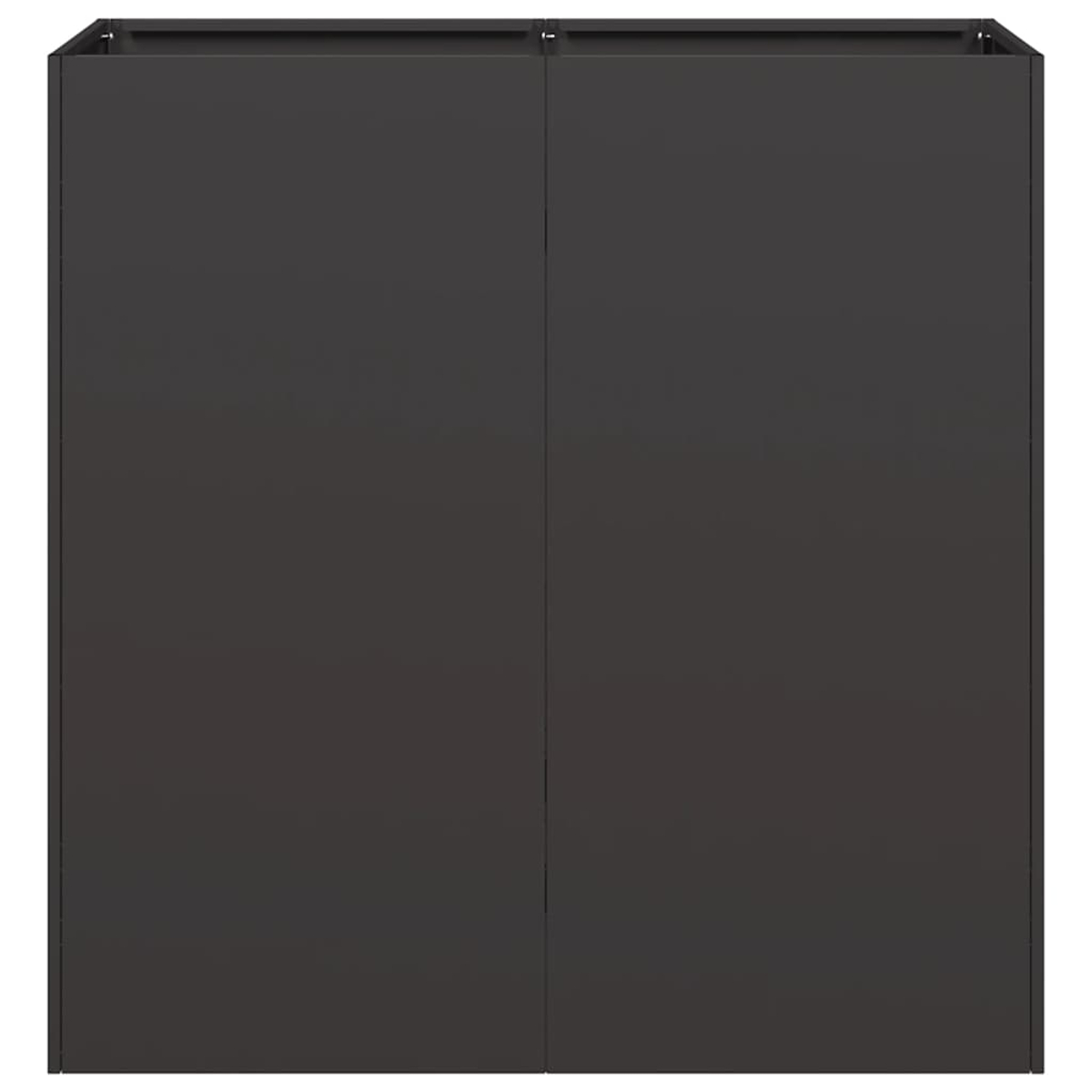 Un armadio rettangolare scuro con due ante. Design minimalista.