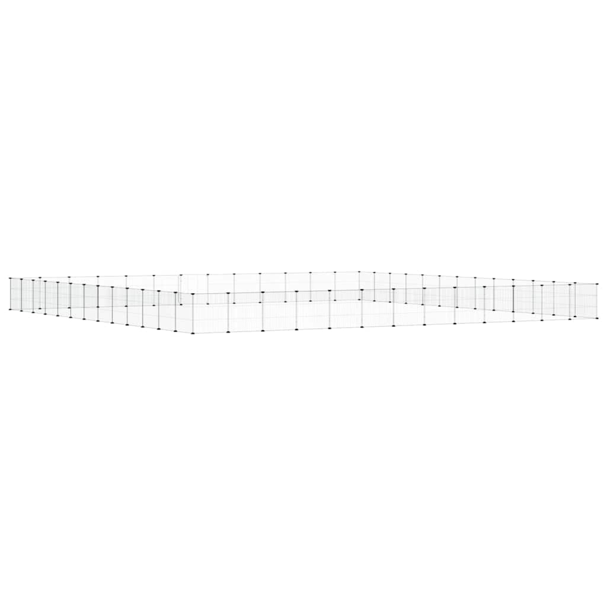 Ein rechteckiger Freigehege aus schwarzen Metallgittern mit schwarzen Pfosten.