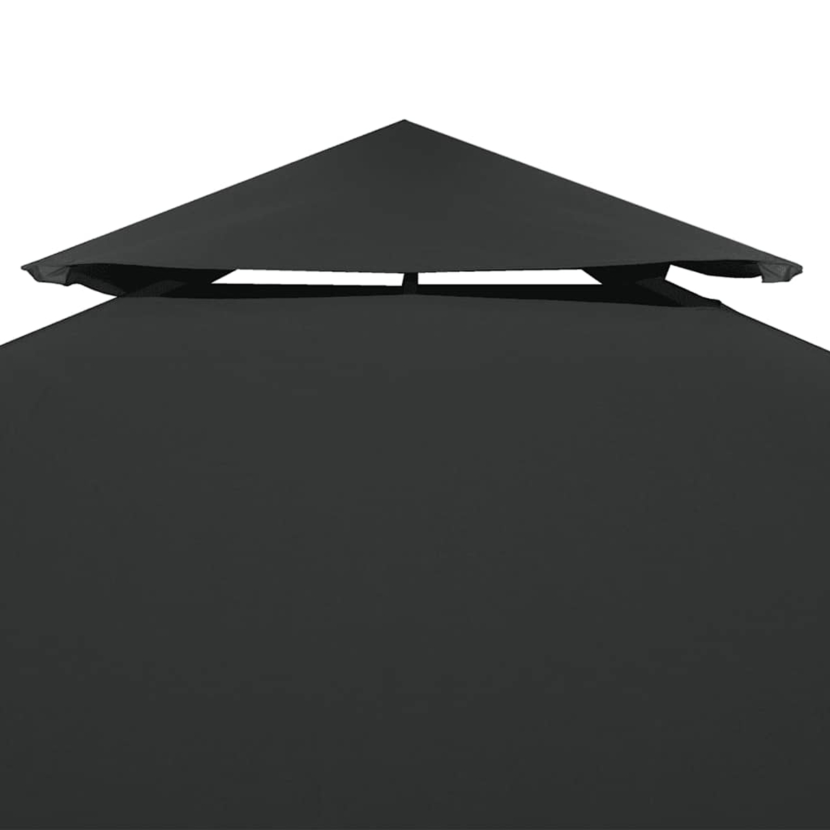 Cenador gris oscuro con techo de dos niveles y ranuras de ventilación.