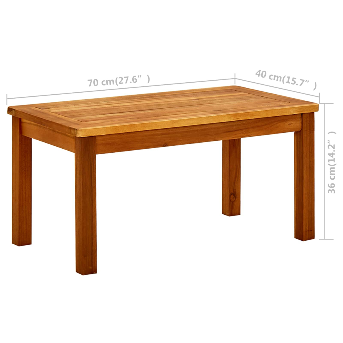 Holztisch mit Maßen 70x40x36cm.