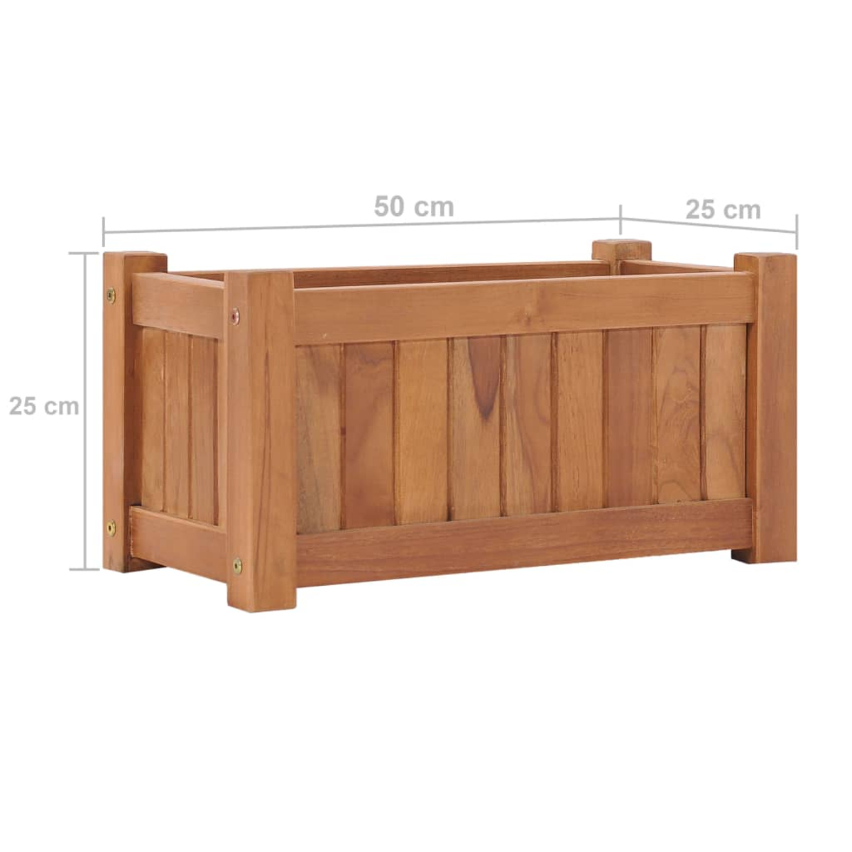 Holzpflanzkasten, 50x25x25 cm, mit sichtbaren Maßen.