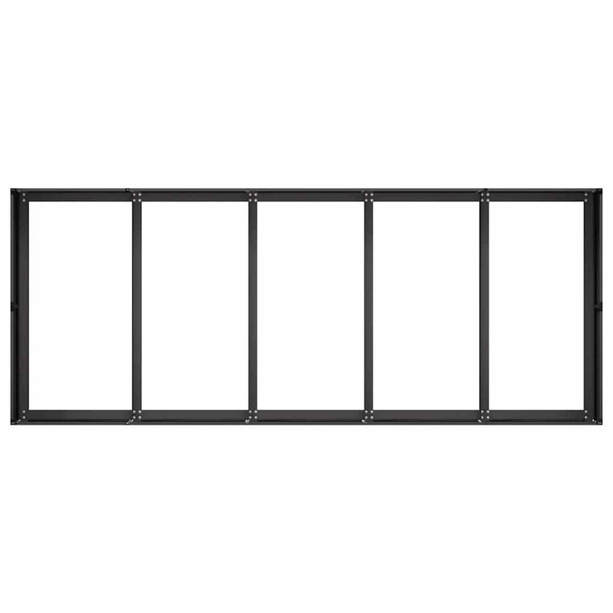 Una cornice nera con cinque sezioni rettangolari vuote, unite da supporti verticali e orizzontali.