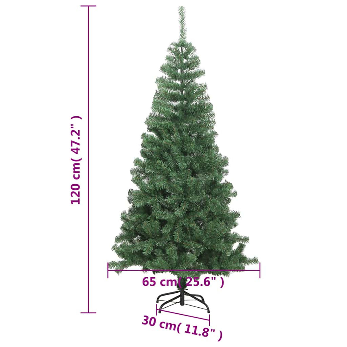 Ein grüner Weihnachtsbaum mit Metallständer, 120 cm hoch.