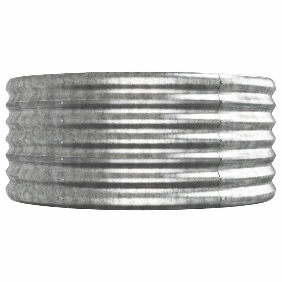 Ein glänzender, gerippter Metallbehälter auf weißem Hintergrund.