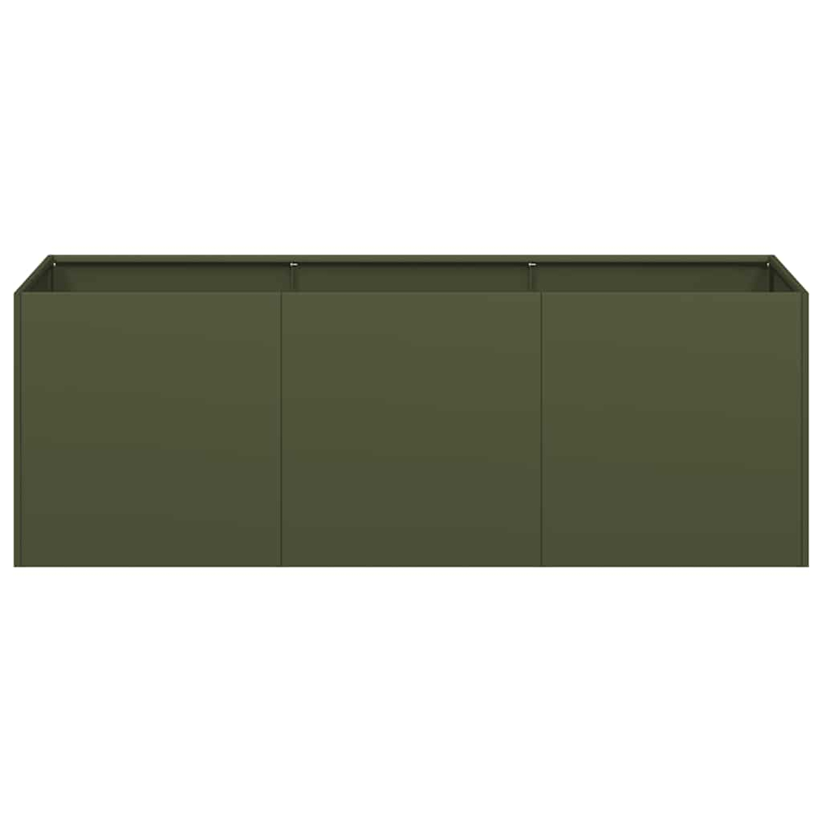 Un armadio lungo, semplice, verde scuro con tre ante.