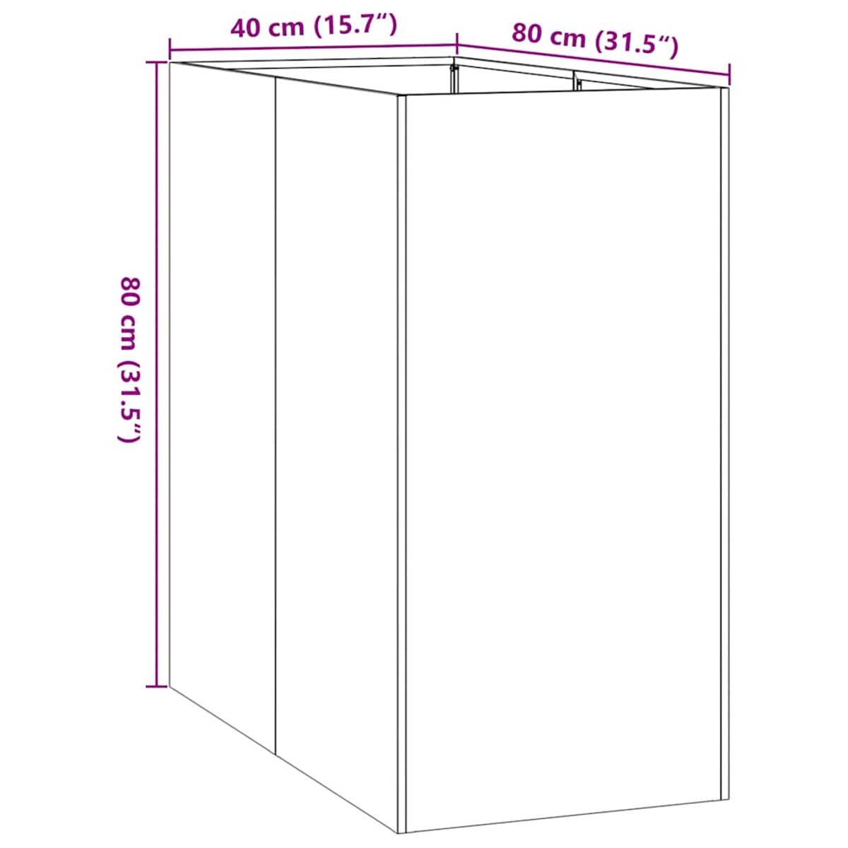 Diagramma di un armadio rettangolare bianco di 40x80x80 cm.