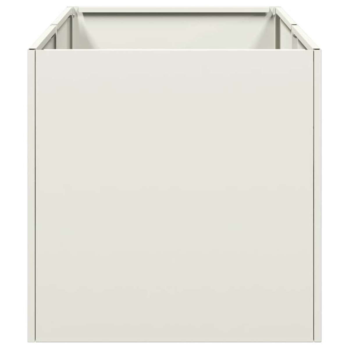 Un contenitore rettangolare color crema con lati aperti.