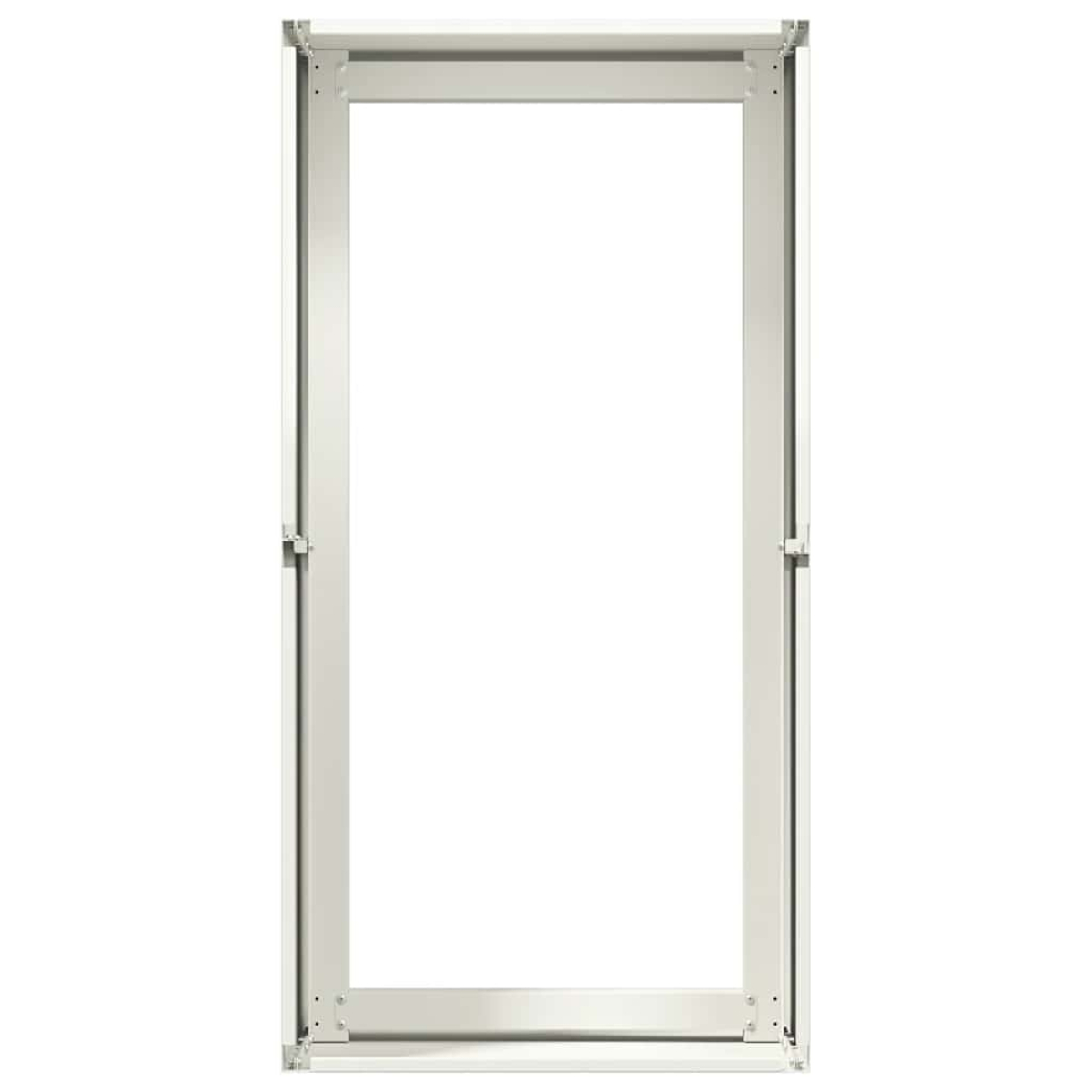 Un telaio di porta grigio chiaro su sfondo bianco, semplice e moderno.