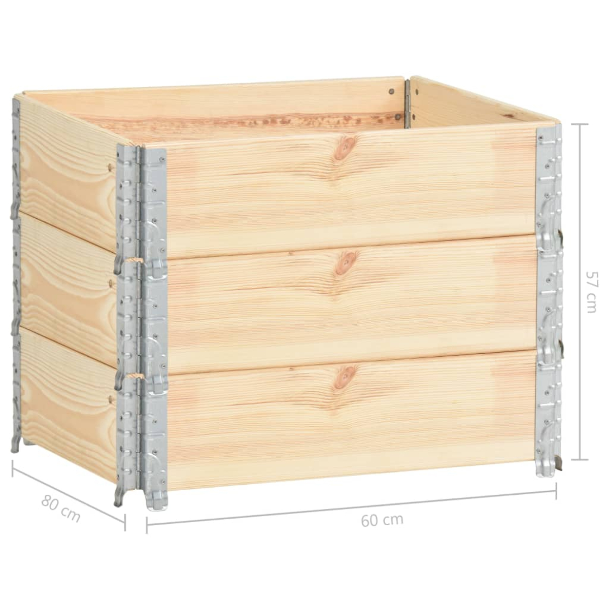 Holz-Pflanzkasten, 80x60x57 cm, mit Metall-Eckverbindern.