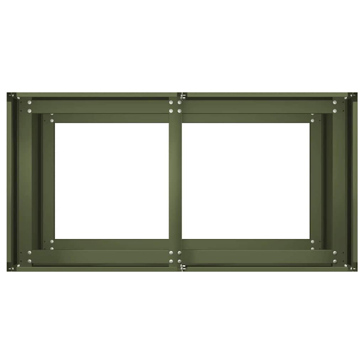 Telaio in metallo verde con due aperture quadrate, collegate da un supporto verticale.