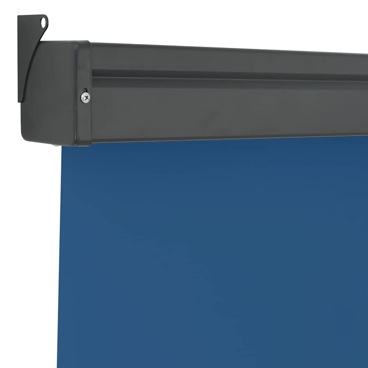 Contenitore metallico grigio con telo blu appeso.