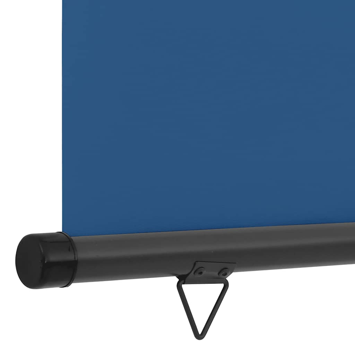 Rotolo di tela blu scuro con asta in metallo nero e anello.