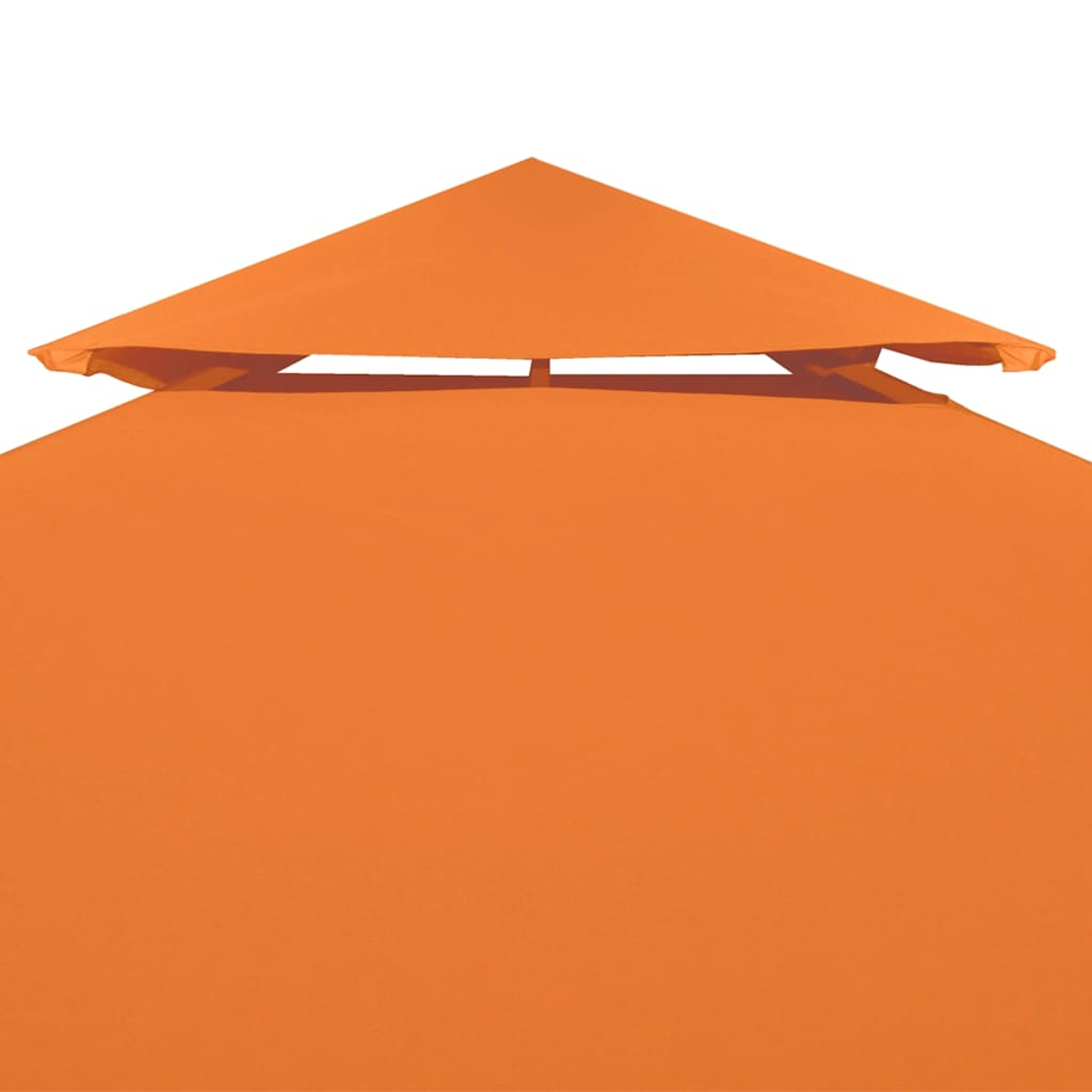 Parte superiore di gazebo arancione con tetto a doppio strato per la ventilazione.