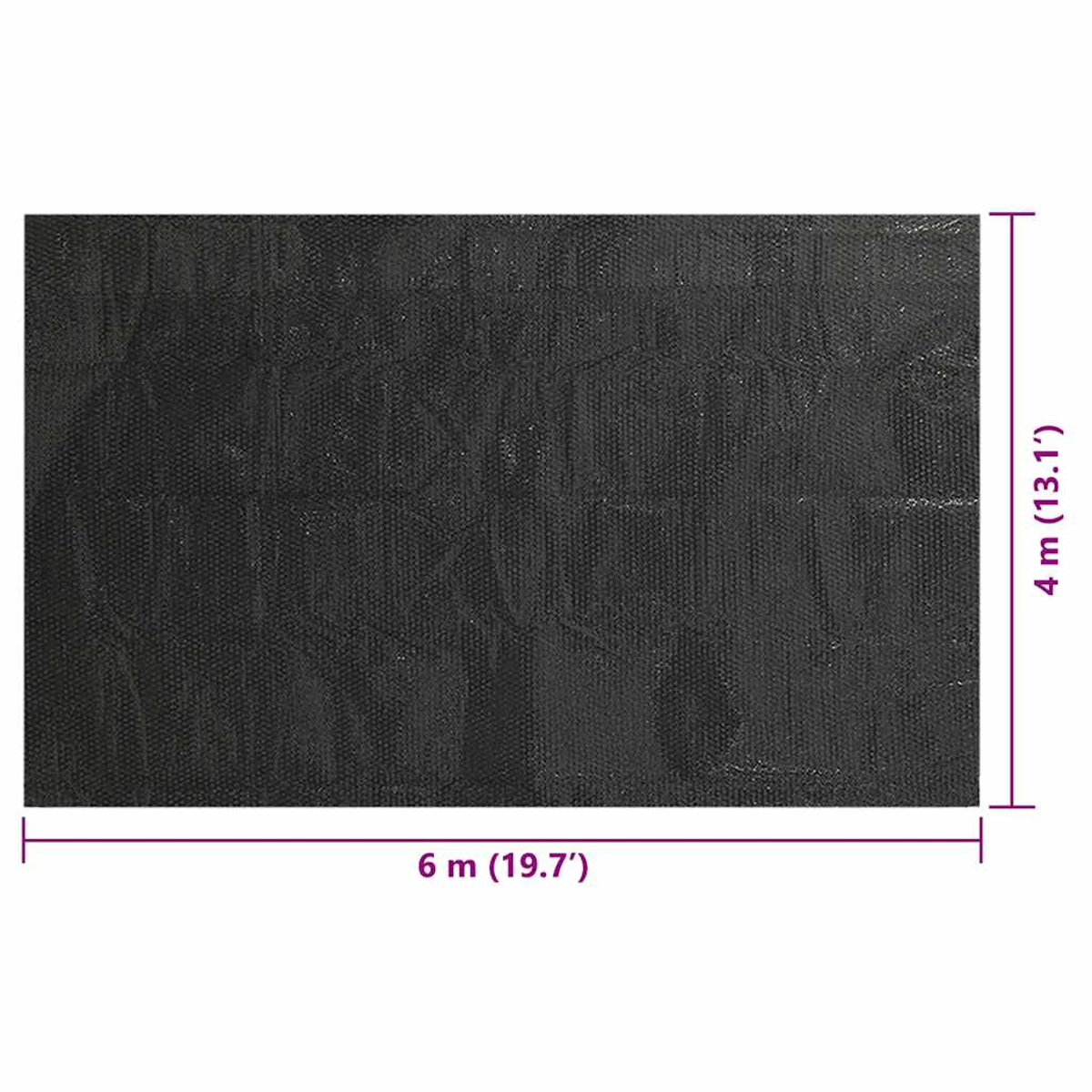 Schwarzes, texturiertes Tuch mit Größenangaben 6m und 4m.