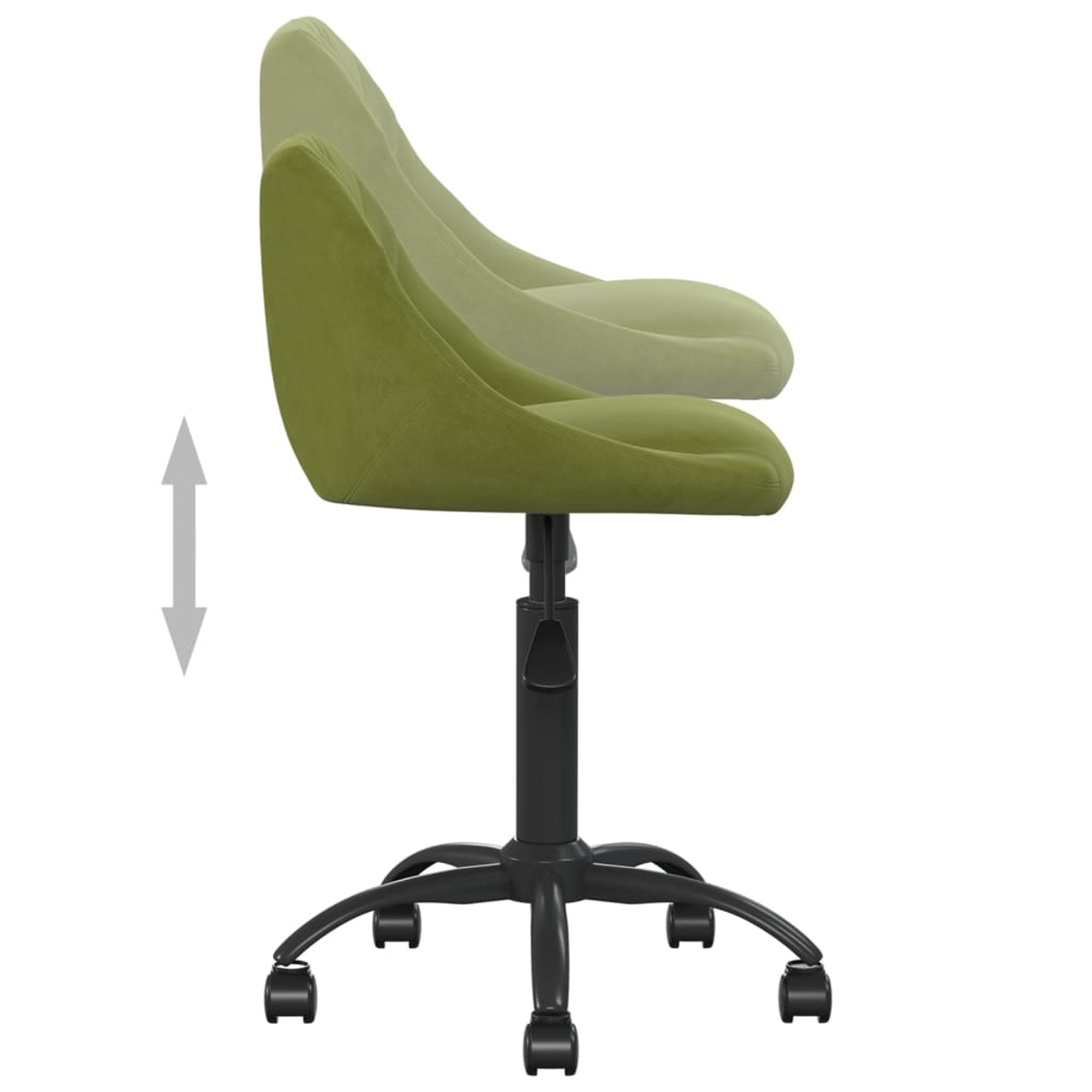 Silla de oficina verde con altura regulable sobre base de estrella negra.