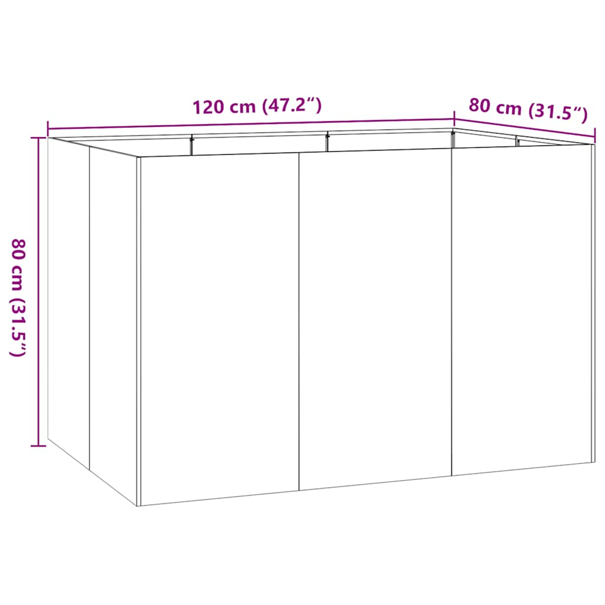 Una scatola rettangolare di 120x80x80 cm, rappresentata schematicamente.