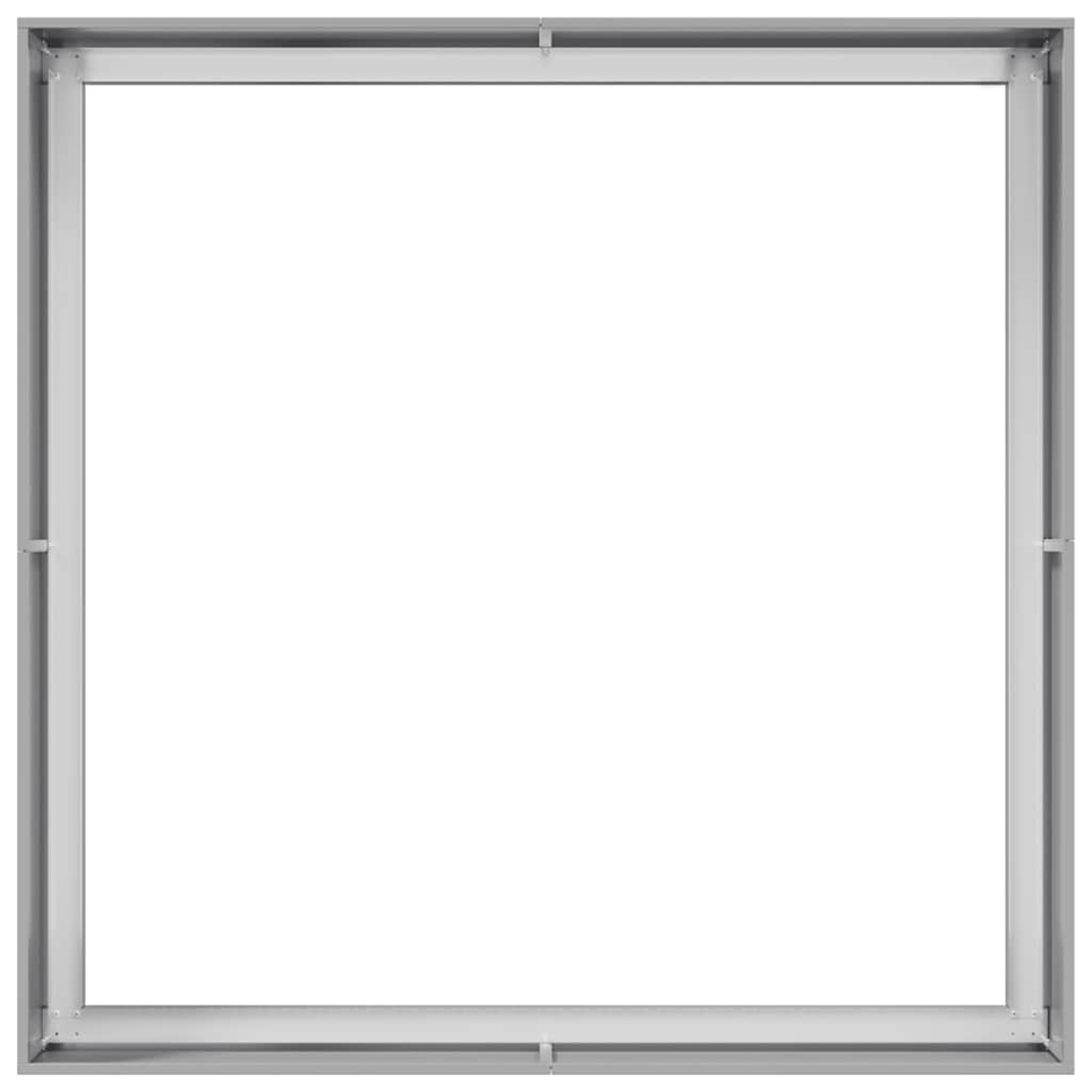 Una cornice quadrata in metallo argentato con sfondo bianco. Design minimalista.
