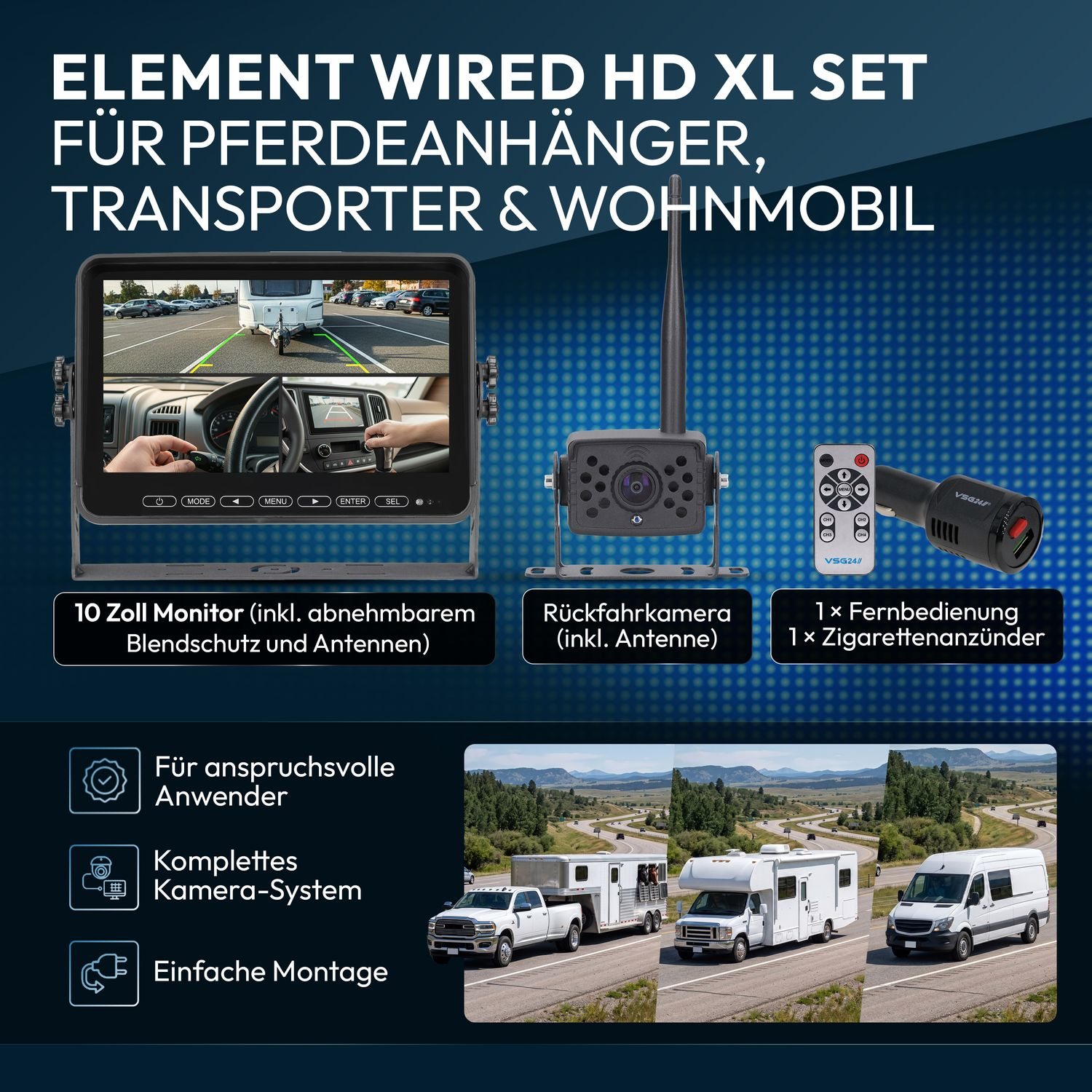 HD-Rückfahrkamera-Set mit Monitor, Kamera, Fernbedienung für Anhänger.