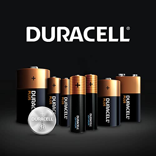 Logotipo de Duracell sobre varias pilas: pila de botón, AA, AAA, C, D y 9V.