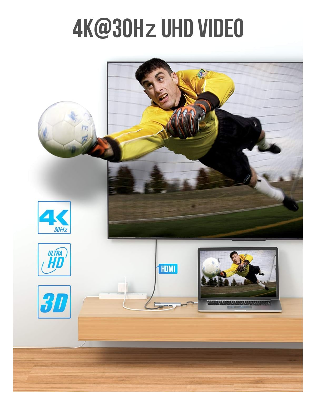 Ein Torwart im gelben Trikot fängt einen Fußball, 4K UHD Video.