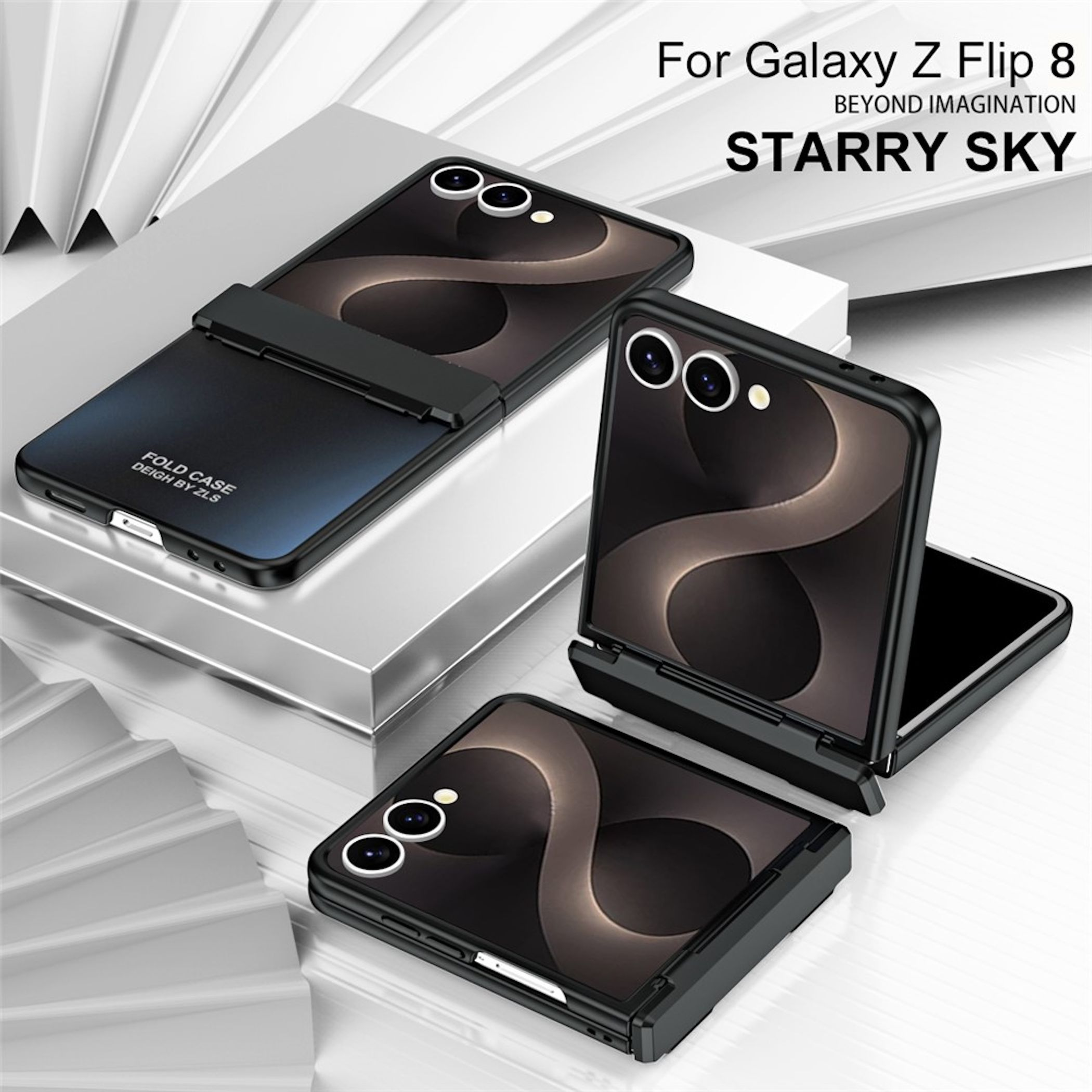 Schwarze Handyhüllen für Galaxy Z Flip 8 mit Sternenhimmel-Design.