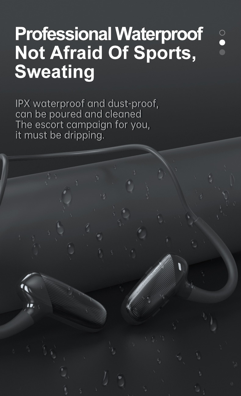Schwarze Kopfhörer mit Wassertropfen, professionell wasserdicht für Sport.