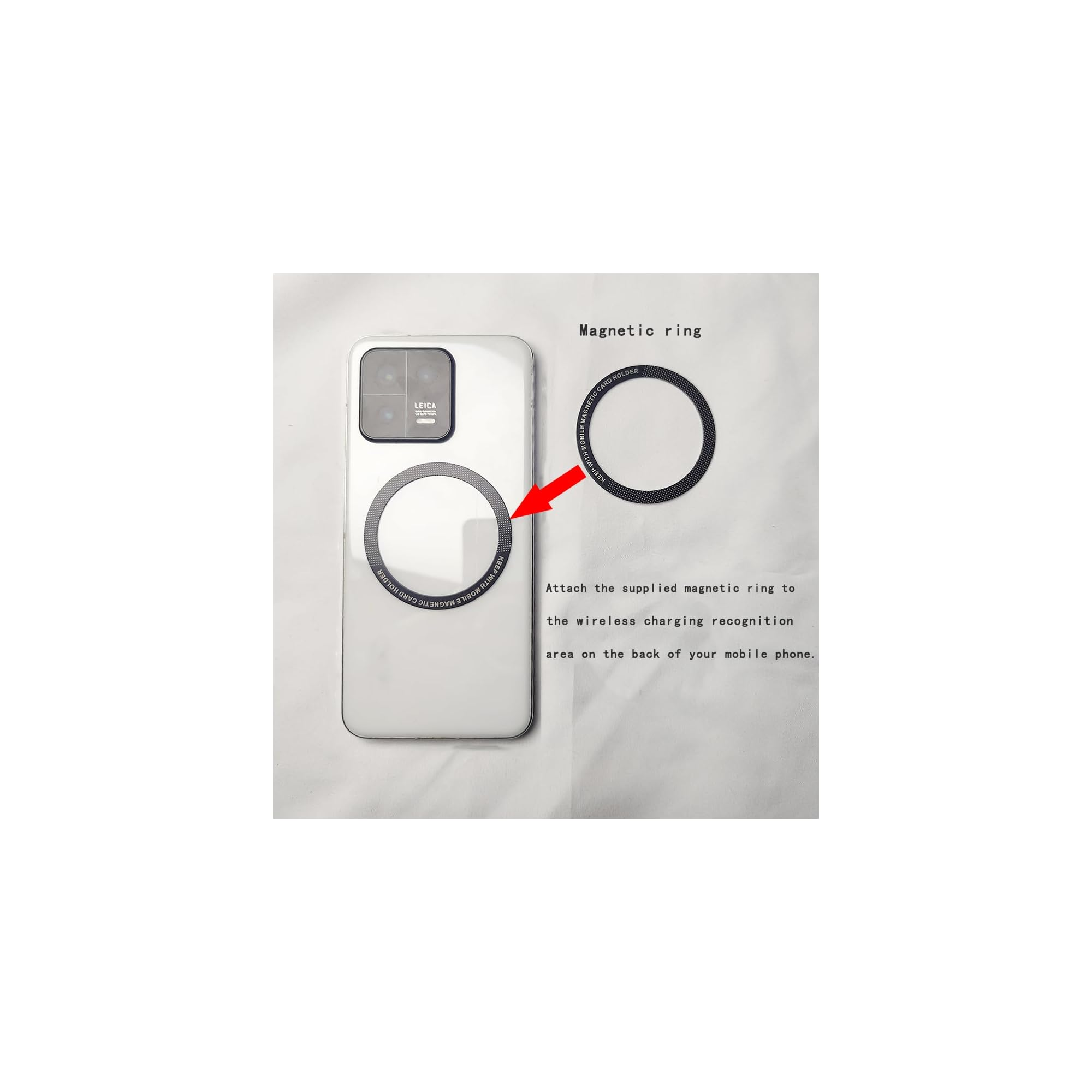 Ein magnetischer Ring auf der Rückseite eines Handys, neben einem Handy mit Ring.