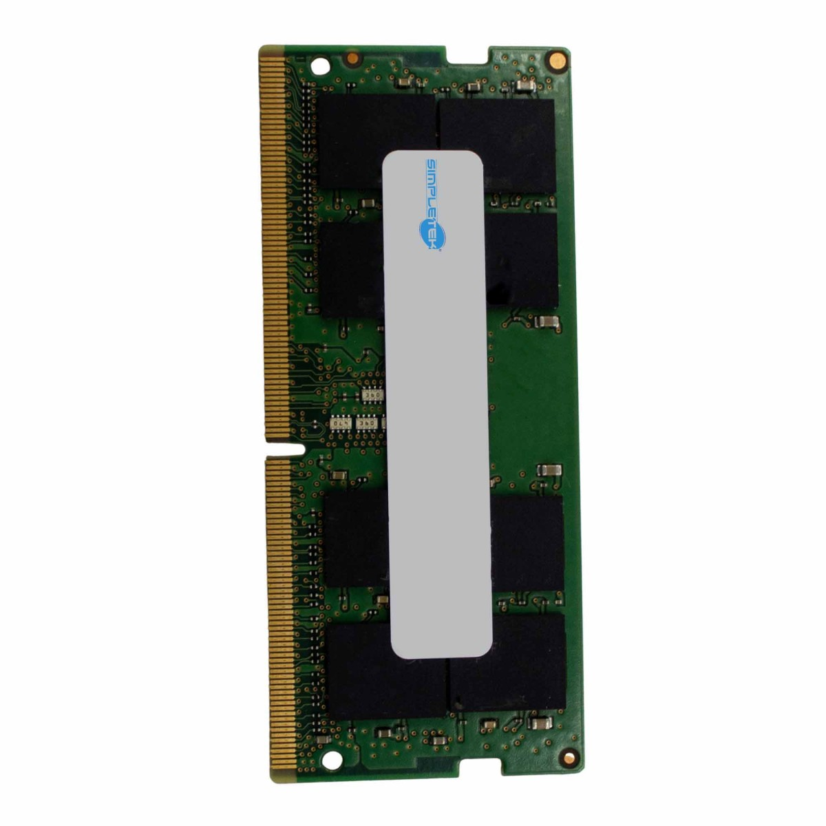 Placa de circuito verde con chips negros y conector dorado.