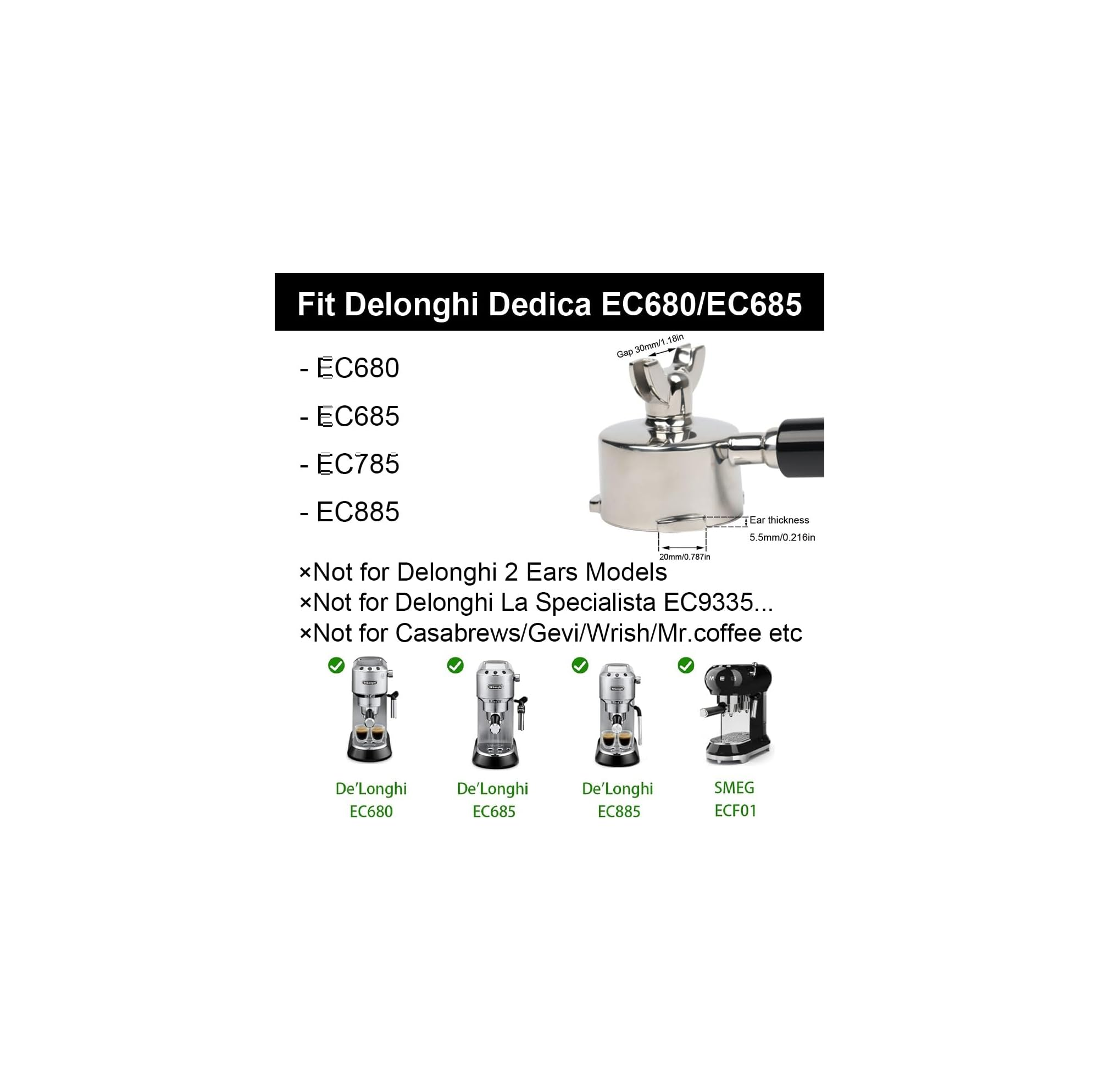 Kompatibilität mit Delonghi EC680/EC685. Nicht für 2-Ohr-Modelle.