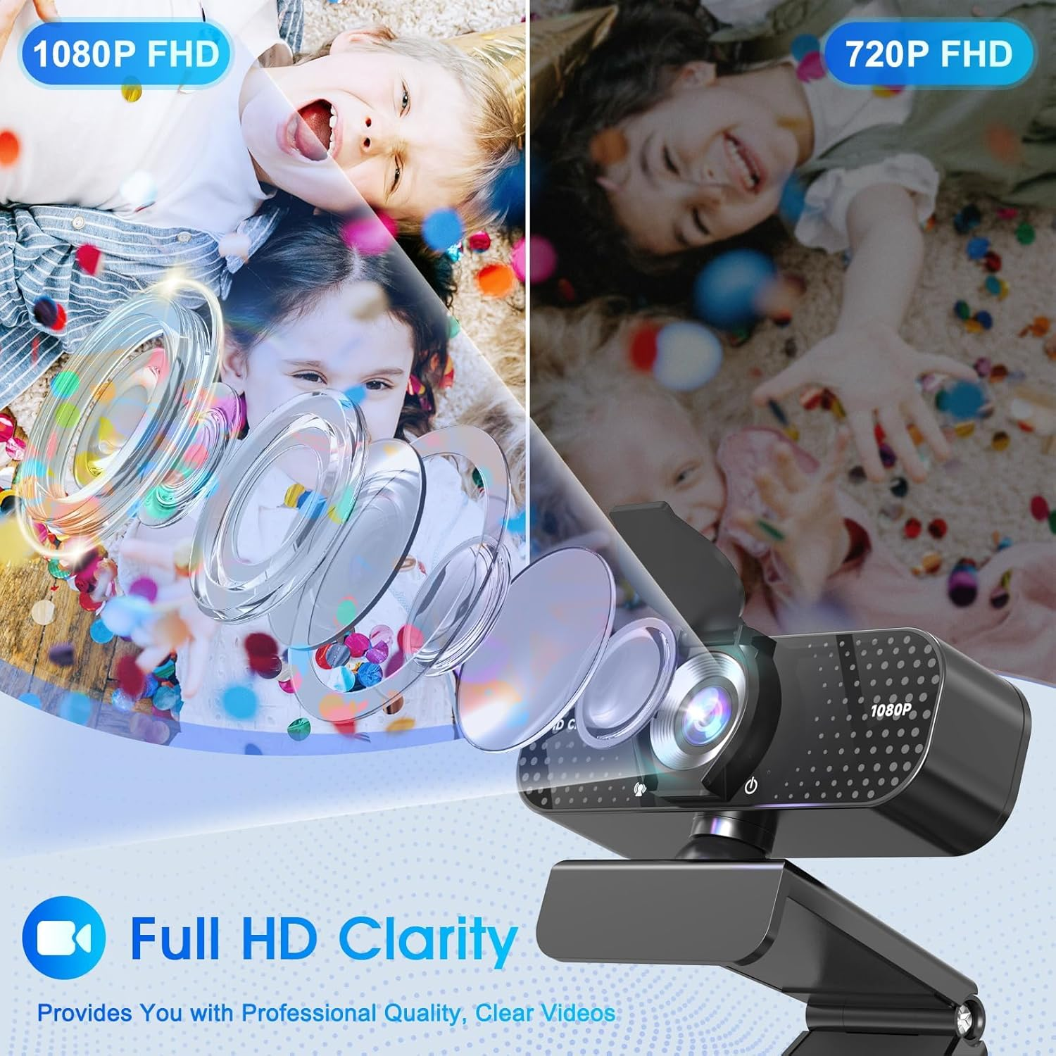 Webcam mit Kindern, die Spaß haben, und ein Vergleich von 1080P und 720P FHD.