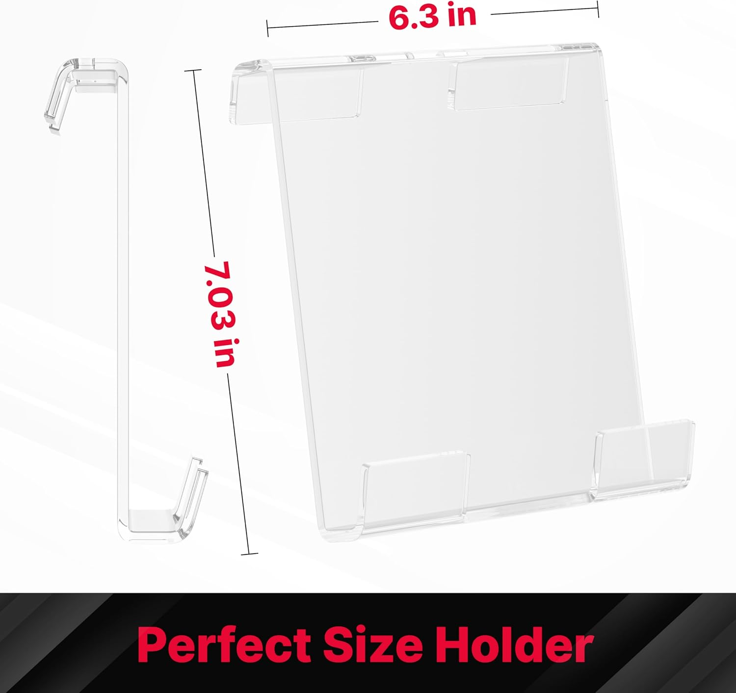 Transparenter Halter, 7,03 Zoll hoch, 6,3 Zoll breit. Perfekte Größe.