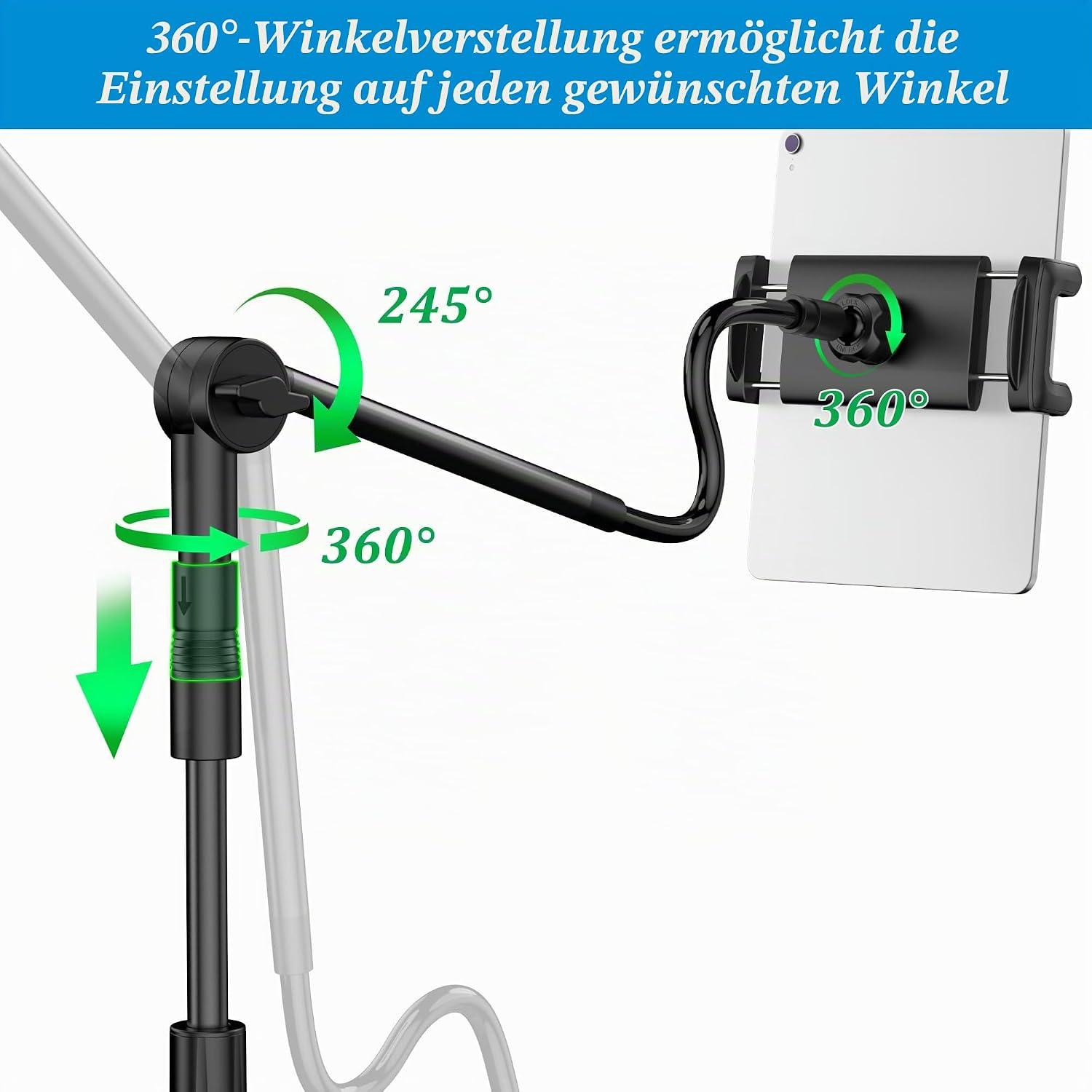 Ein flexibler Handyhalter mit 360° und 245° Verstellbarkeit.