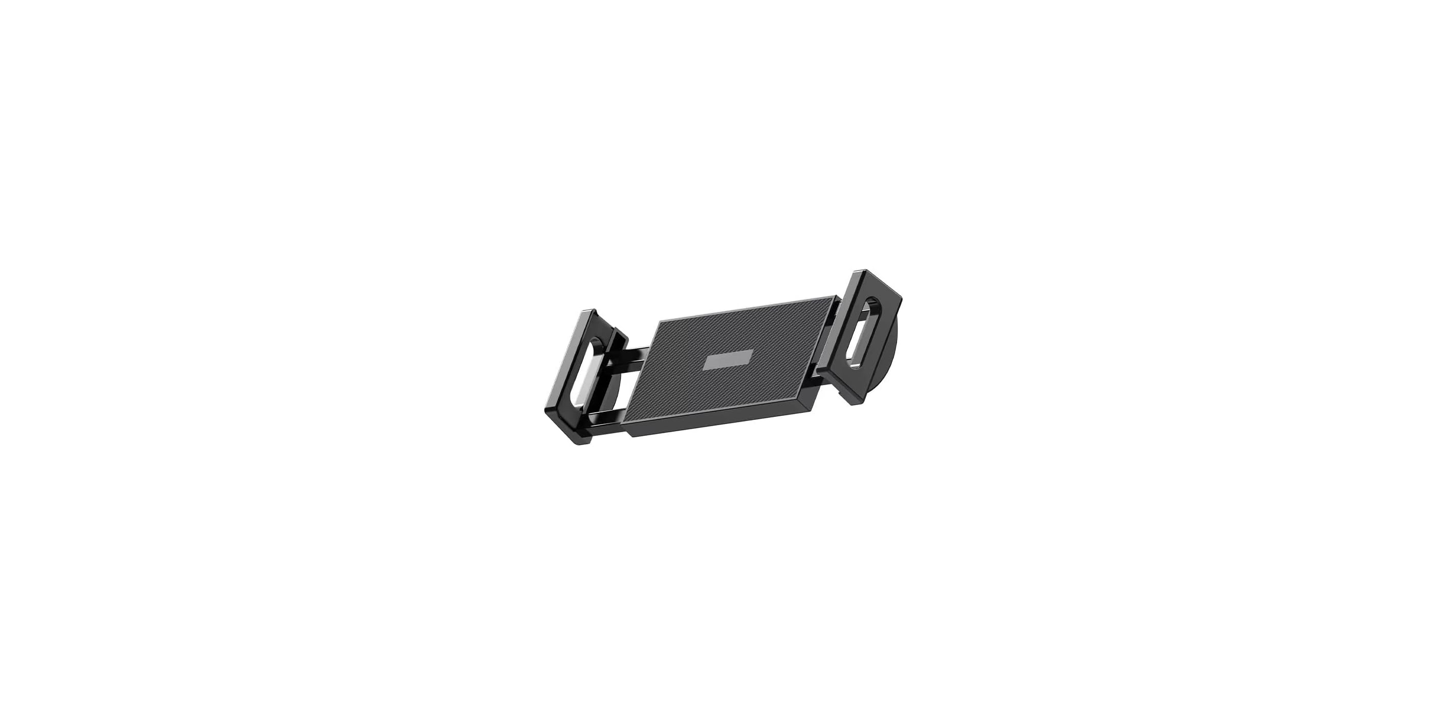 Ein schwarzer Handyhalter mit Gelenkarm auf weißem Hintergrund.