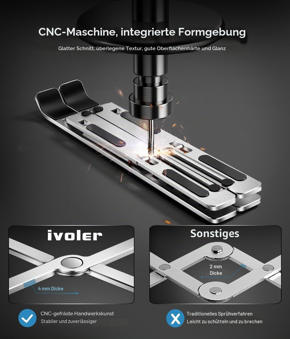 CNC-Maschine bearbeitet ein Metallprodukt. Nahaufnahmen zeigen Details.