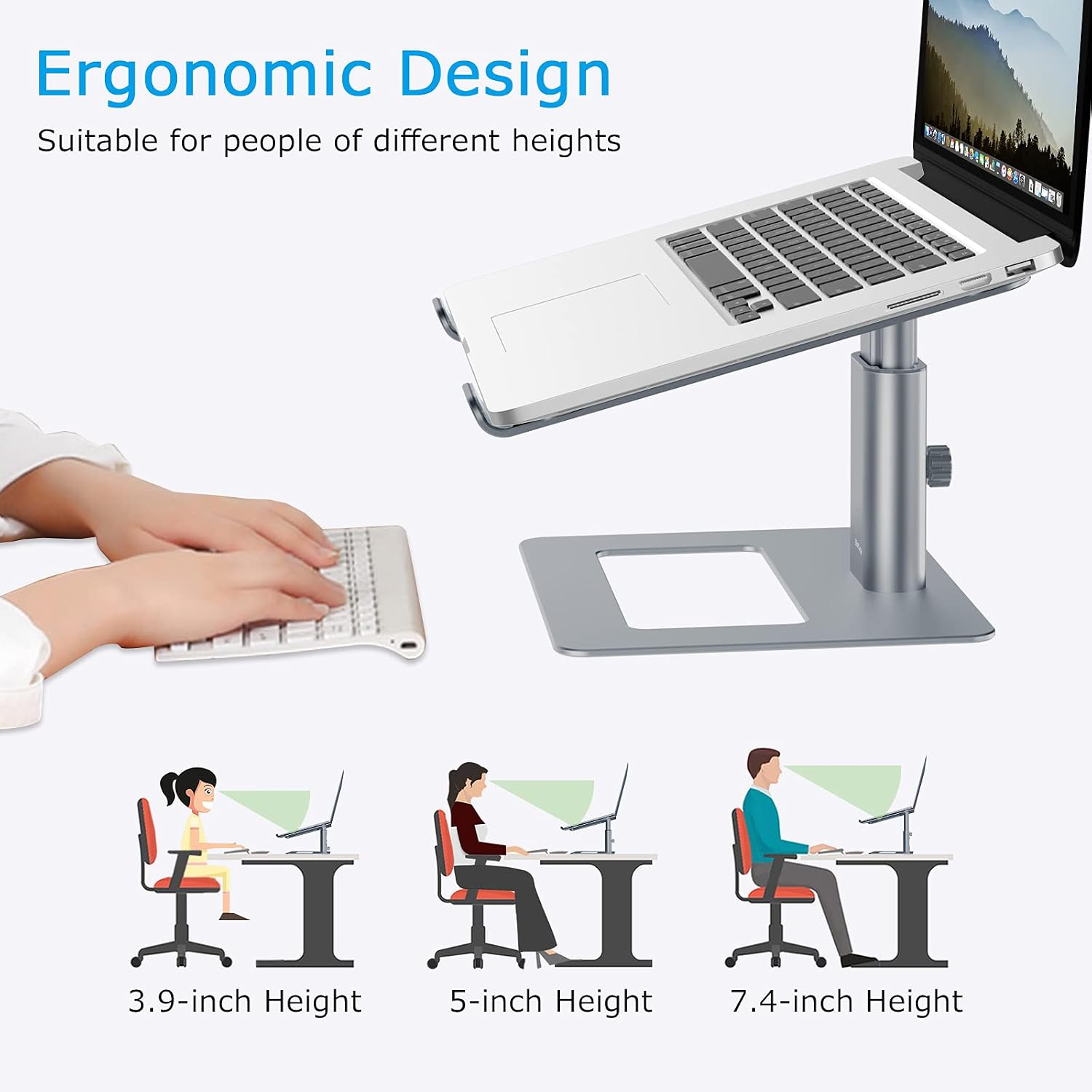 Ergonomisches Design: Laptopständer für verschiedene Körpergrößen.