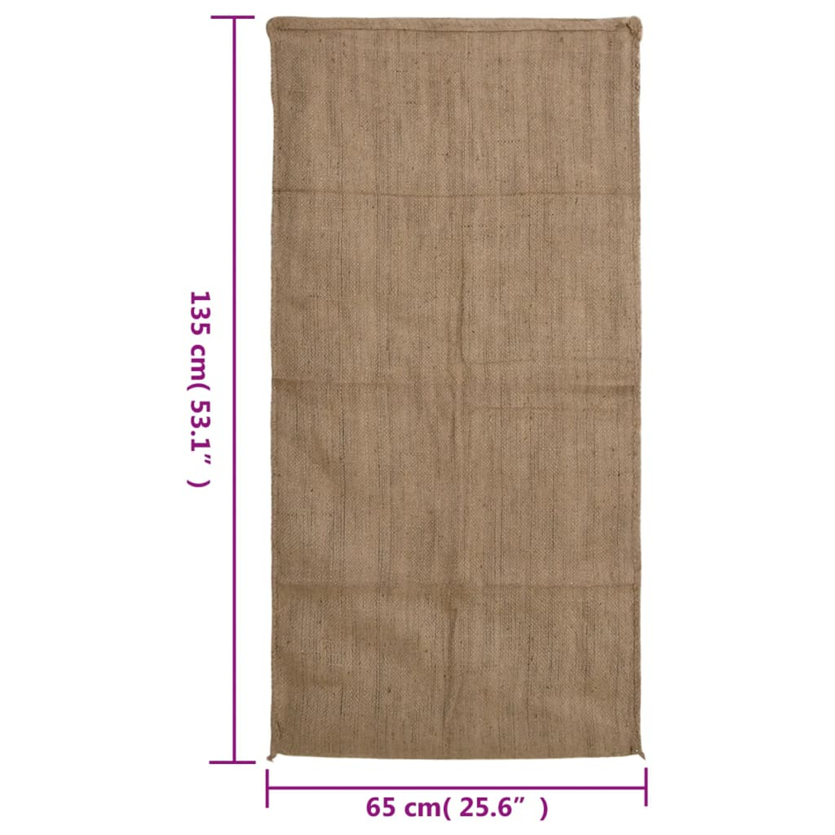 Braune Jute-Sack mit Maßen 135 cm x 65 cm.