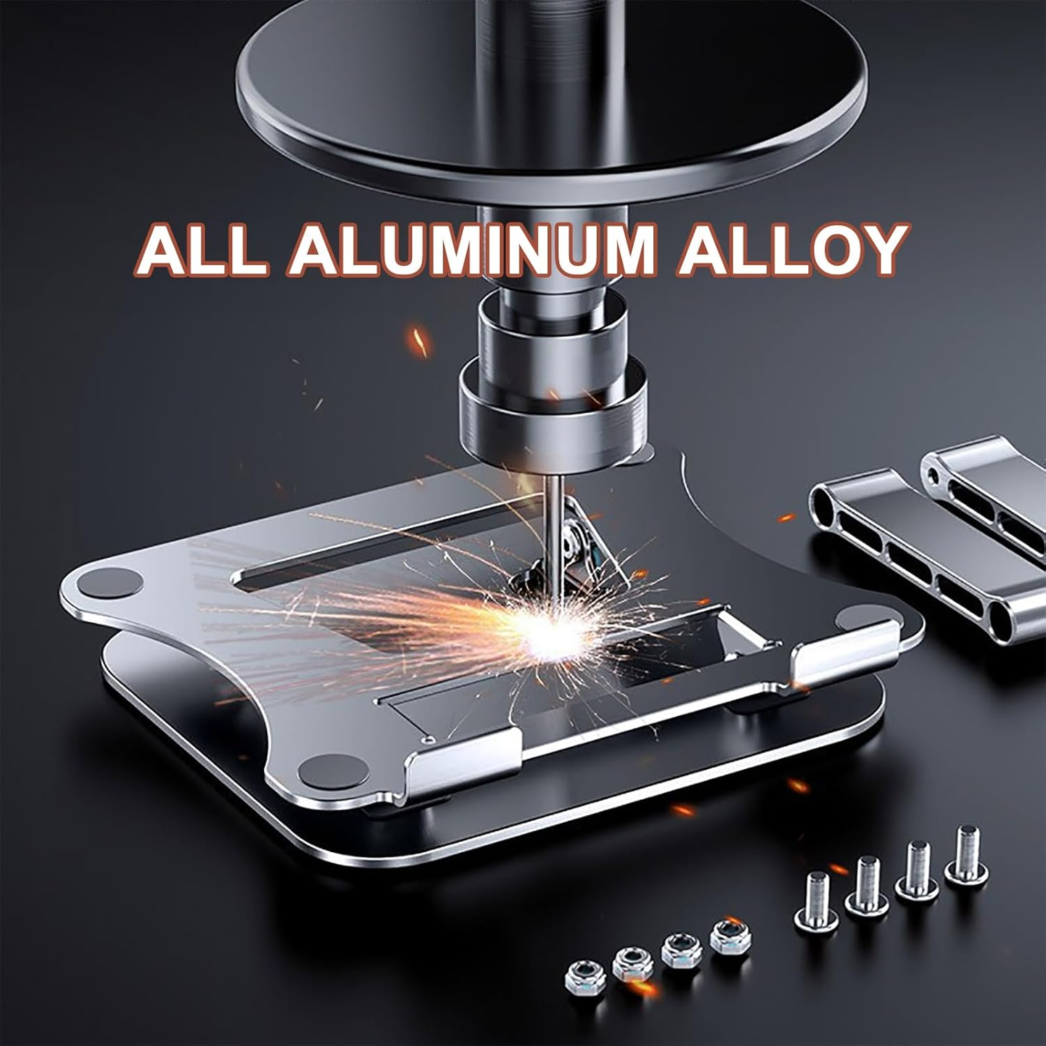 Metallbearbeitung: Eine Maschine bohrt in ein Aluminiumteil, Funken fliegen.