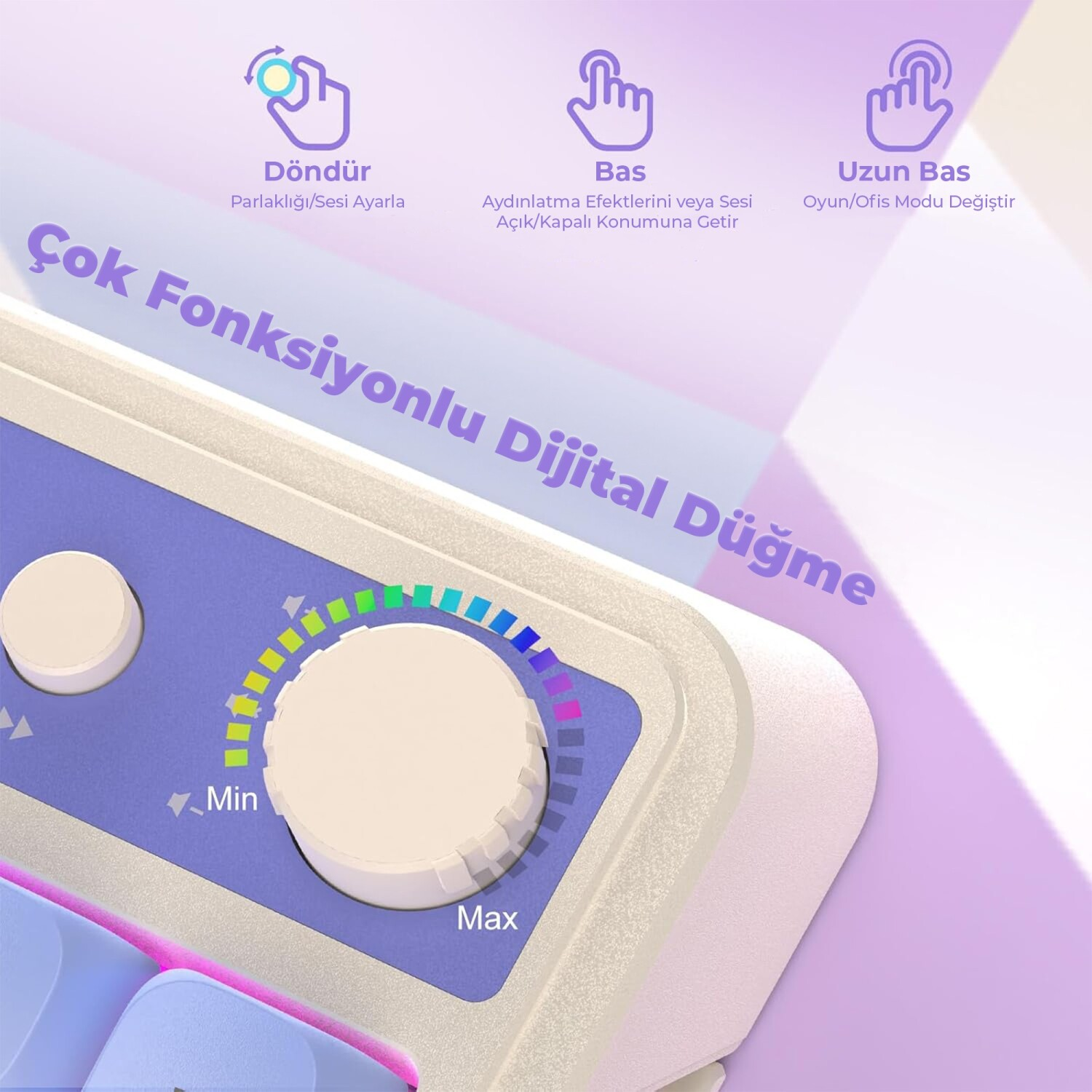 Min/Max işaretli ve renkli ölçekli dijital düğmenin yakın çekimi.