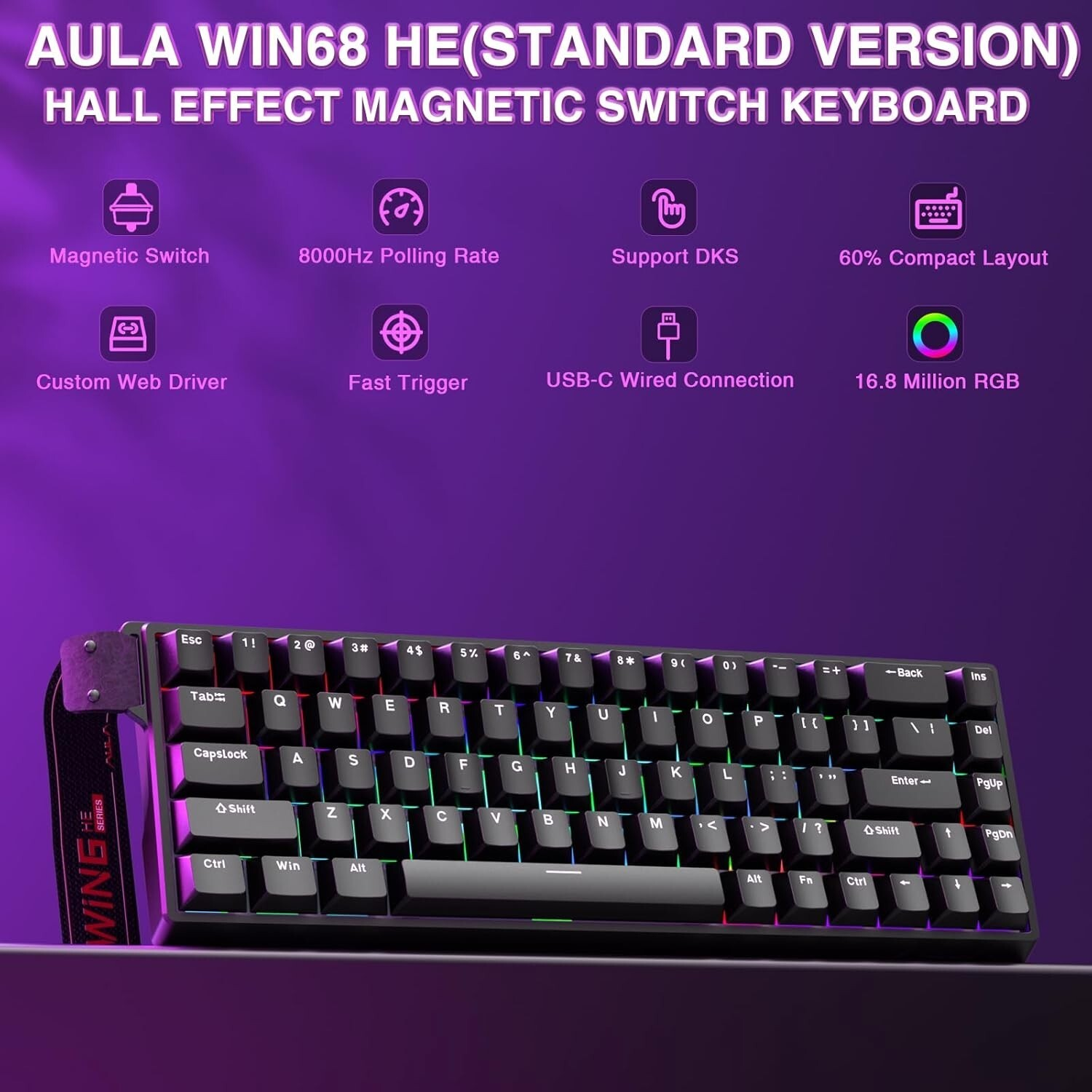 RGB aydınlatmalı, Hall etkisi anahtarlı ve USB-C bağlantılı kompakt klavye.