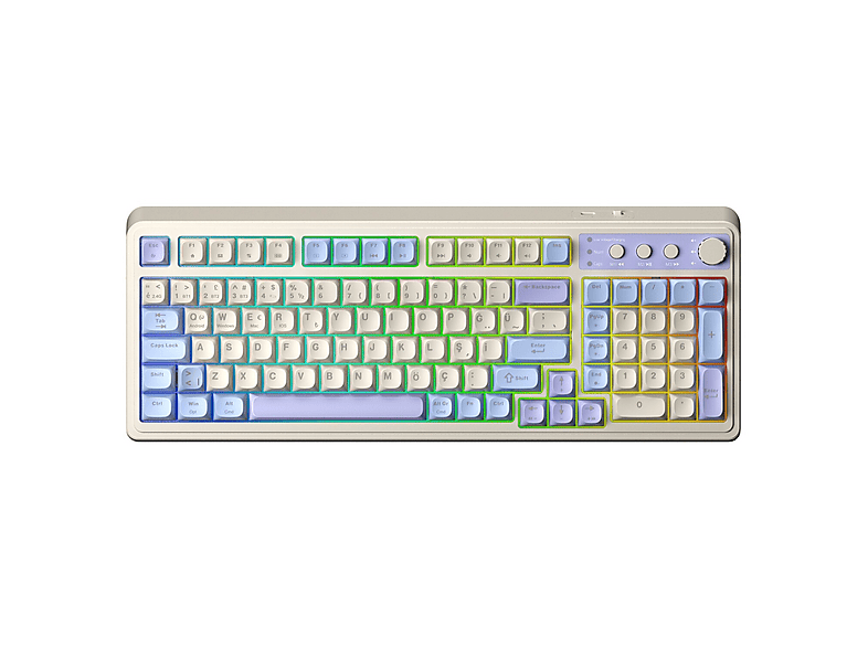 AULA Aula S99 Retro RGB Gaming 3 Modlu Bluetooth/2.4GHz/USB-C Kablosuz Makrolu Türkçe Q Klavye Mavi Bluetooth , 2.4ghz , usb-c Makrolu Oyuncu Klavyesi Mavi