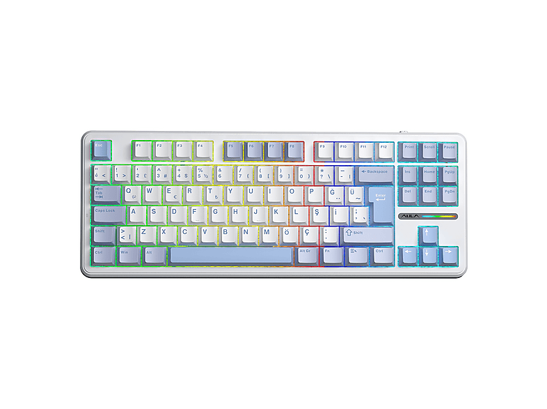 AULA Aula F87 PRO Mekanik RGB TKL GrayWood V4 Switch Kablosuz Makrolu Hot Swap Türkçe Q Klavye Buz Mavisi Kablolu , bluetooth , 2.4 ghz kablosuz Manyetik Oyuncu Klavyesi Buz mavisi