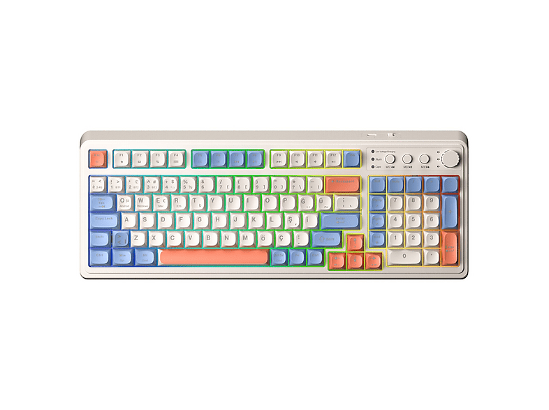 AULA Aula S99 Retro RGB Gaming 3 Modlu Bluetooth/2.4GHz/USB-C Kablosuz Makrolu Türkçe Q Klavye Turuncu Bluetooth , 2.4ghz , usb-c Makrolu Oyuncu Klavyesi Turuncu