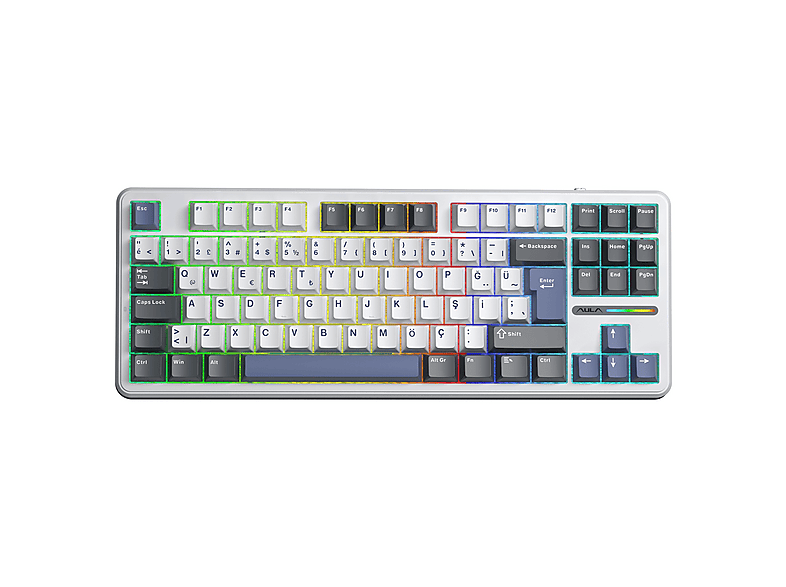 AULA Aula F87 PRO Mekanik RGB TKL GrayWood V4 Switch Kablosuz Makrolu Hot Swap Türkçe Q Klavye Mavi Kablolu , bluetooth , 2.4 ghz kablosuz Manyetik Oyuncu Klavyesi Mavi