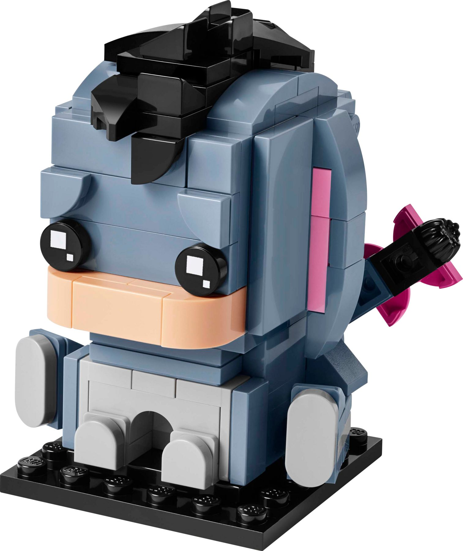 Siyah yeleli ve pembe kuyruklu gri Lego eşek.