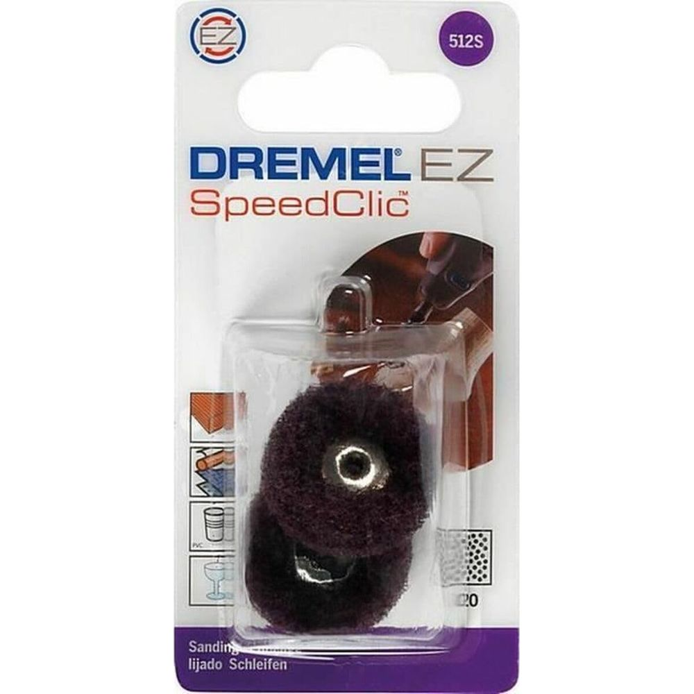 Dremel SpeedClic Schleifscheiben im Blisterpack mit Werkzeugabbildung.