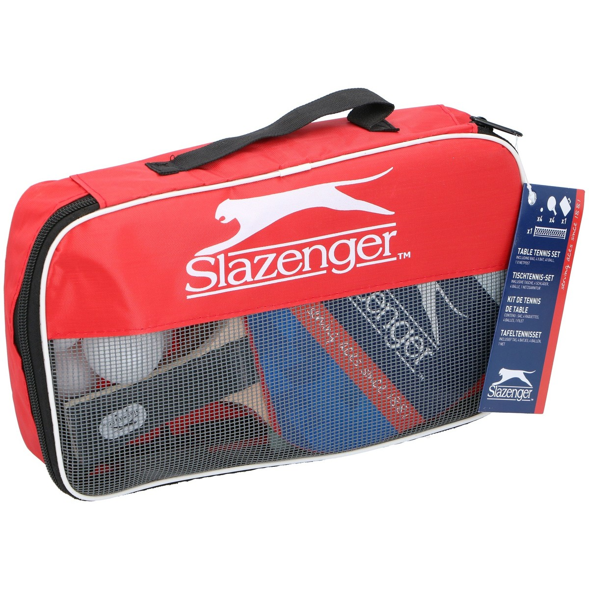 Borsa rossa Slazenger per tennistavolo con racchette, palline e rete