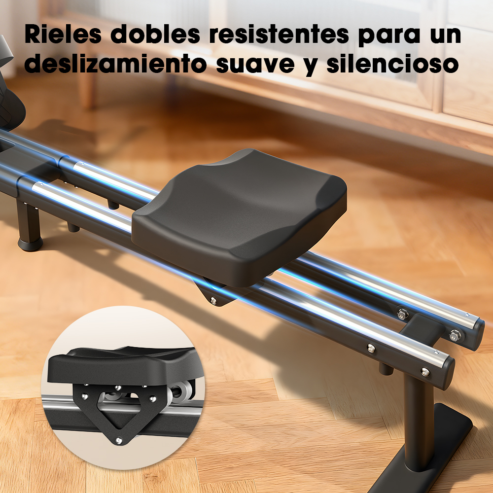 Rieles dobles resistentes con detalle de inserción para un remo suave.