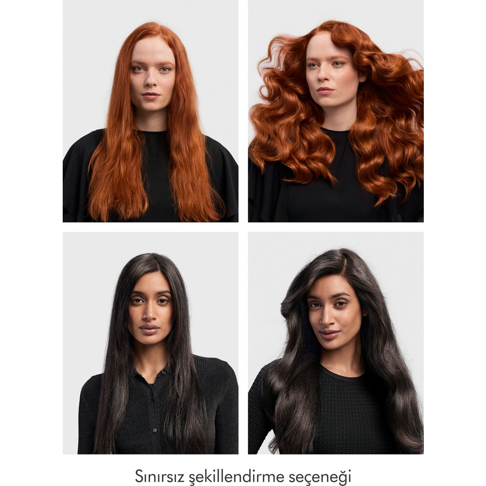 Quattro donne che mostrano diverse acconciature con capelli lisci e mossi.