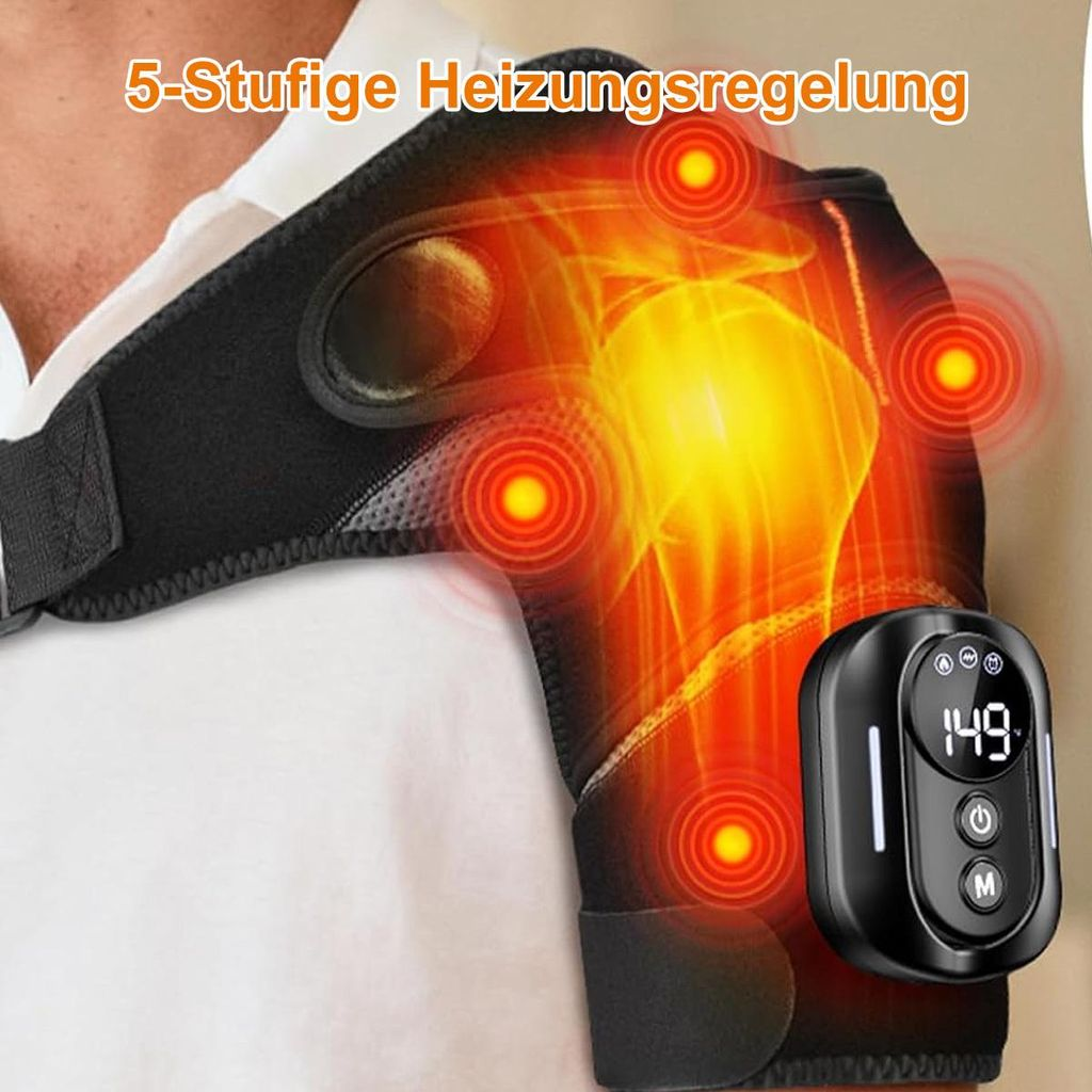 Eine schwarze Schulterbandage mit roter Hitzeanzeige und digitalem Steuergerät.